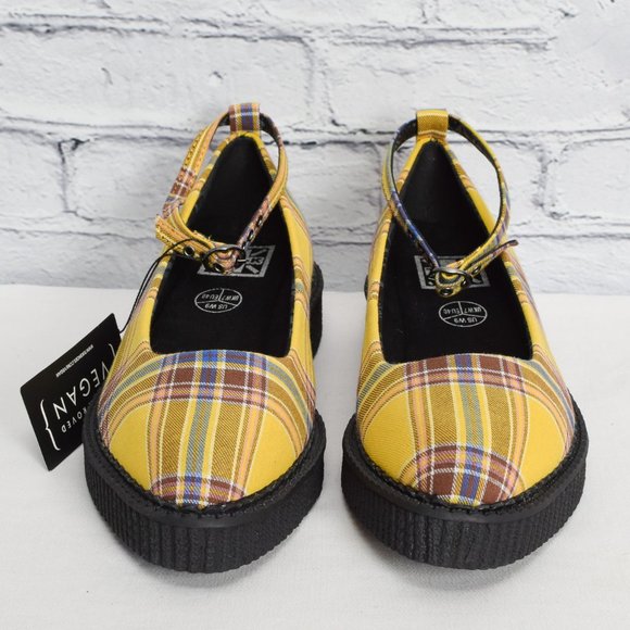 NEW IN BOX T.U.K. Footwear Yellow Plaid Pointed Ballet Creeper - Picture 3 of 8